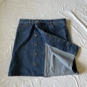 COS Womens Button-Front Denim Skirt Blue Size 14 Adjustable Waist Cotton